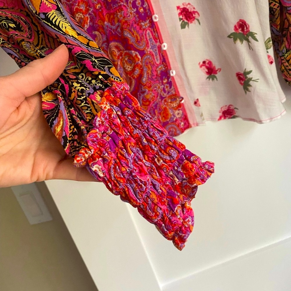 Free People Babydoll Multicolor Floral Festival Boho Size XS Blouse Cottagecore - Picture 7 of 7